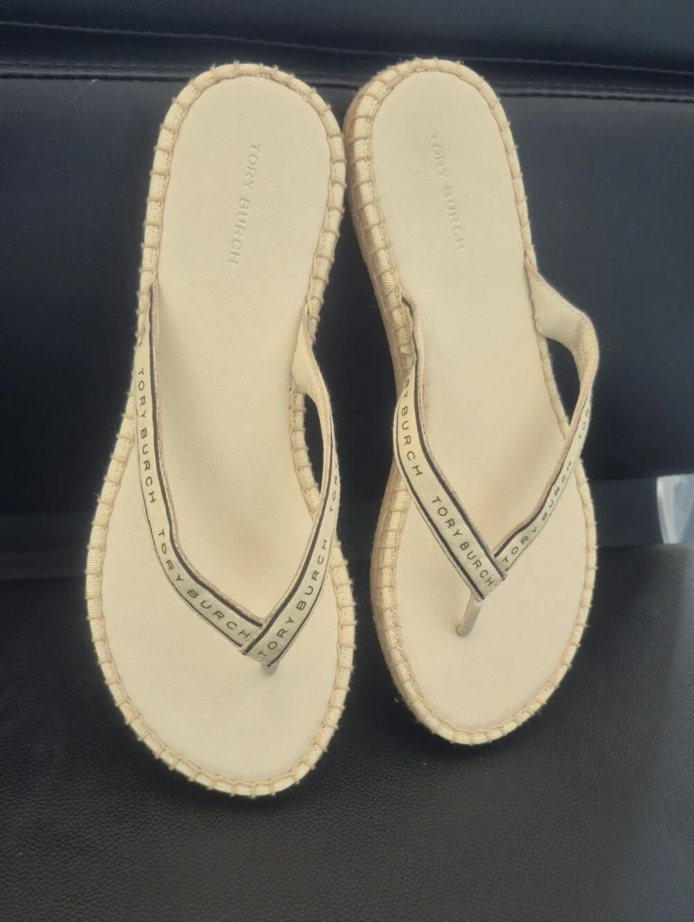 Tory Burch Cream Logo-Trim Flip Flop Sandals